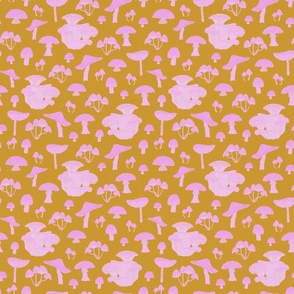 Pink Mushrooms on Mustard | Small Scale