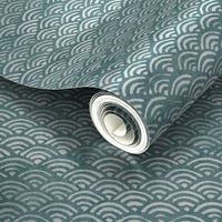 Japanese Block Print Pattern of Ocean Waves in White on Teal (xxl scale) | Japanese waves pattern in sea foam, blue green boho print, seigaiha pattern coastal decor.
