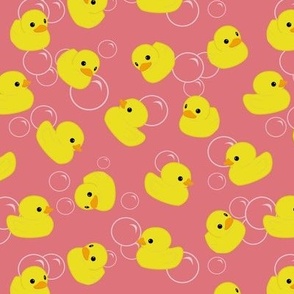 Yellow Rubber Duck with Bubbles - Red