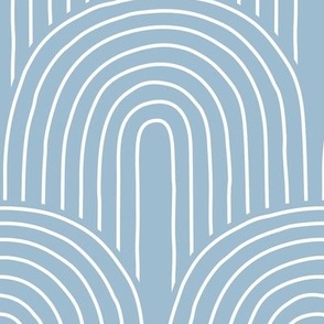 The retro Scandinavian rainbow - abstract modern boho vintage style curves thin lines white on moody blue JUMBO 