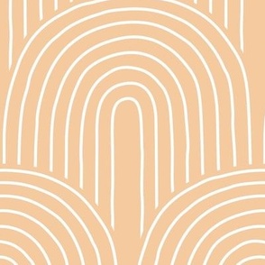 The retro Scandinavian rainbow - abstract modern boho vintage style curves thin lines white on peach orange JUMBO