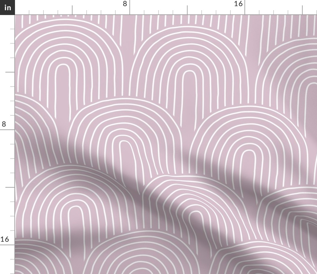 The retro Scandinavian rainbow - abstract modern boho vintage style curves thin lines white on mauve pink JUMBO 