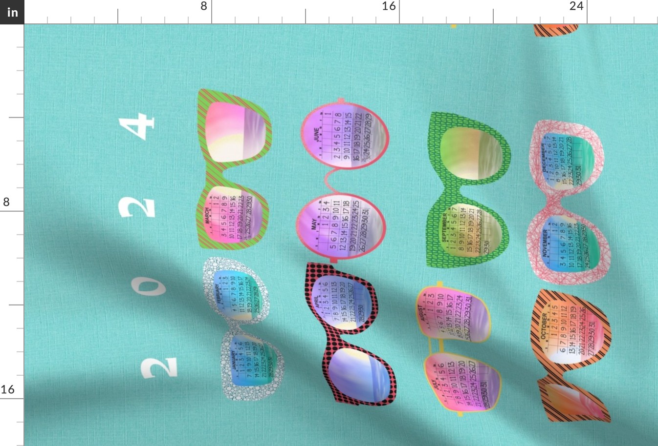 2024 Calendar Sunset Reflections Sunglasses Tea Towel Wall Hanging