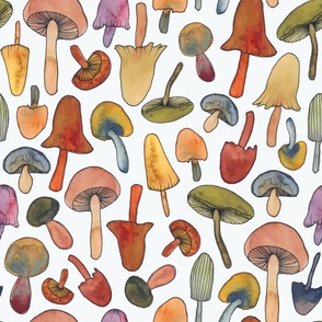 Large //Scattered Watercolor Woodland Mushrooms