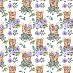 Bengal Cat and Purple Flowers