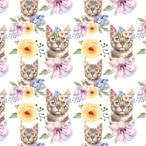 Cat with yellow and purple flowers