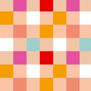 LARGE - Colourful Check Pattern 1 Pink, Red, Aqua, Orange, Peachy, Blush