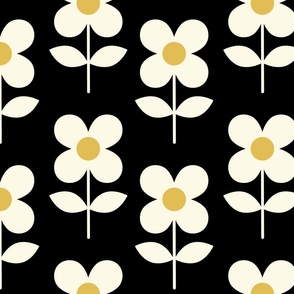 Modern white flowers on black background MEDIUM SCALE