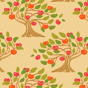 A Windy Day In The Apple Orchard Ripe Fruit Trees in Bright Warm Autumn Colours: Green Red Orange Brown on Sand - MEDIUM Scale - UnBlink Studio by Jackie Tahara