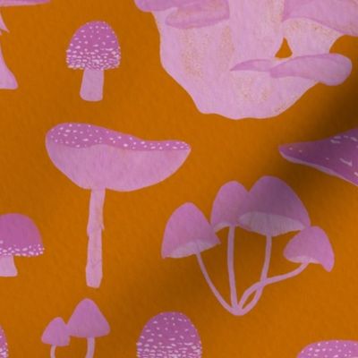 Pink Mushrooms on Rust brown | Large Scale