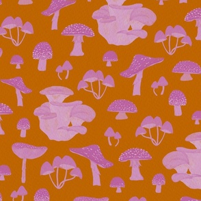 Pink Mushrooms on Rust brown | Large Scale