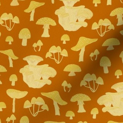 Yellow Mushrooms on Orange | Small Scale