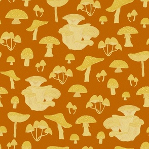Yellow Mushrooms on Orange | Medium Scale