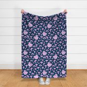 Pink Mushrooms on Navy | Large Scale