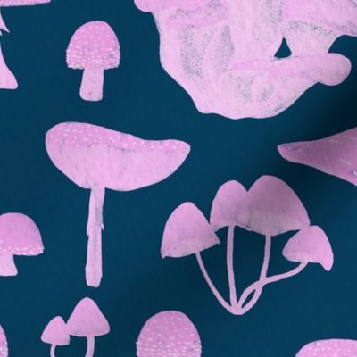 Pink Mushrooms on Navy | Large Scale