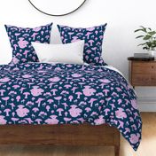 Pink Mushrooms on Navy | Large Scale