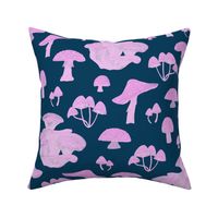 Pink Mushrooms on Navy | Large Scale