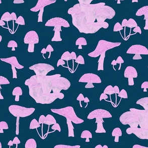 Pink Mushrooms on Navy | Large Scale