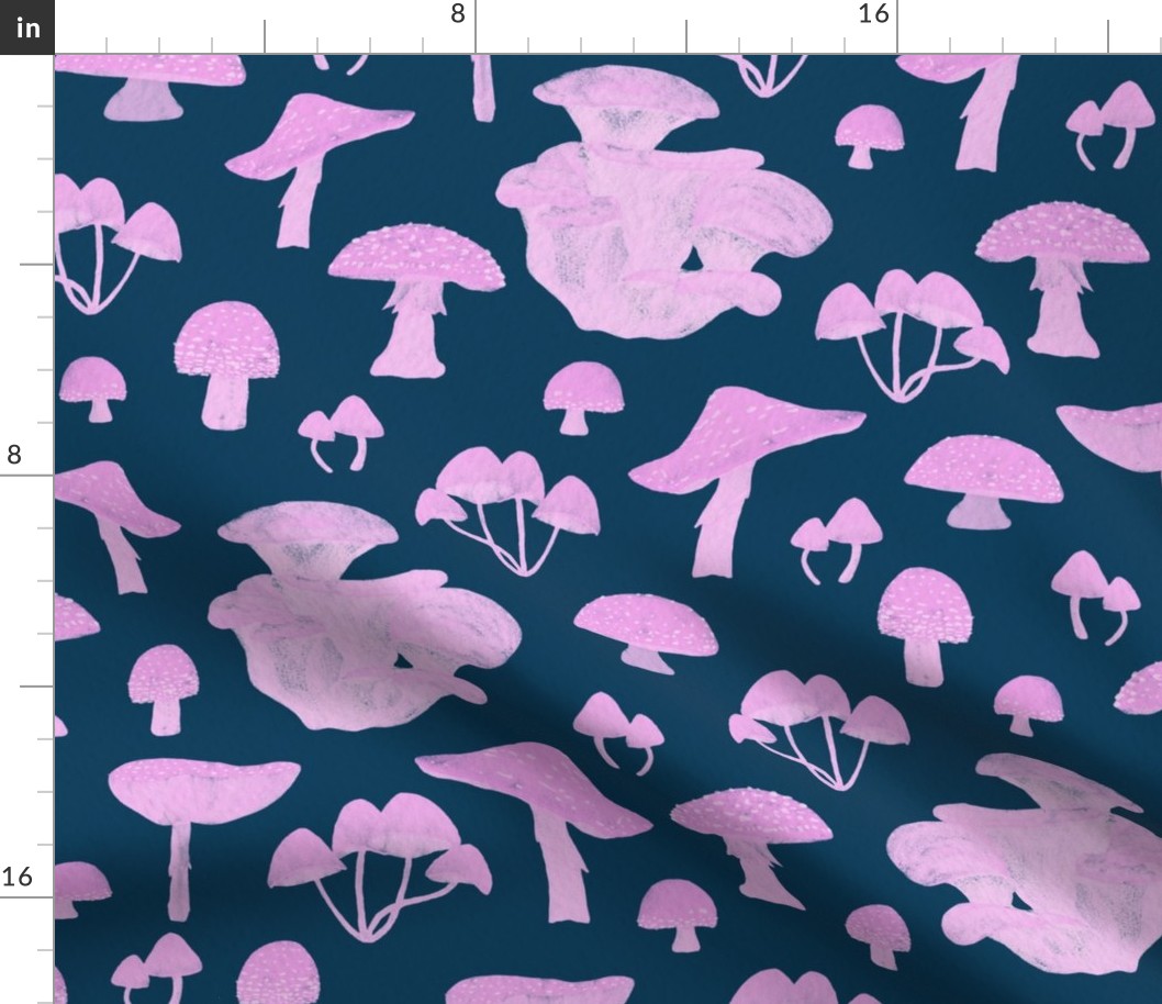 Pink Mushrooms on Navy | Large Scale