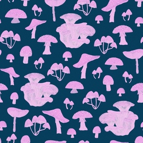 Pink Mushrooms on Navy | Medium Scale