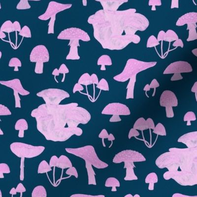 Pink Mushrooms on Navy | Small Scale