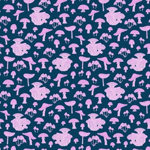 Pink Mushrooms on Navy | Small Scale
