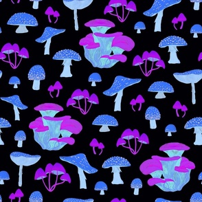 Blue Purple Psychedelic Mushrooms on Navy| Medium Scale