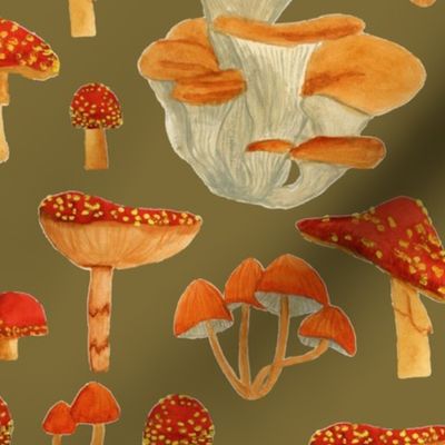 Watercolour Vintage Mushrooms V2 | Medium Scale