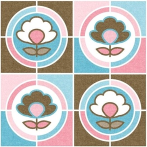 Groovy 70s Flower Power Tiles // Circles and Squares // Baby Blue, Sky Blue, Bubblegum Pink, Cotton Candy, Brown, White