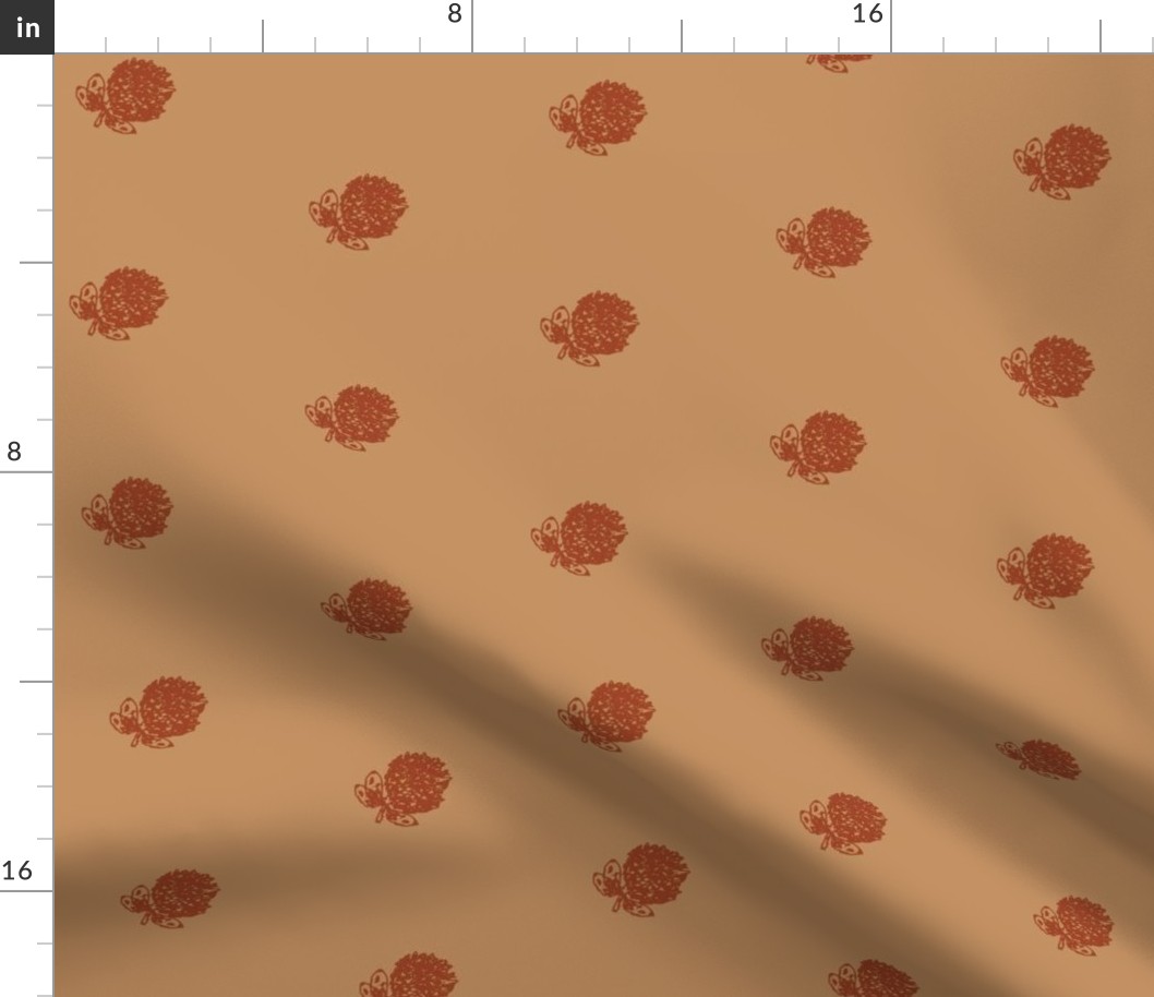 Single Rust Copper on Tanned Hydrangea Outline Pattern