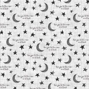 Stars and Moon with saying Love you to the Moon and back - Ditsy Scale - Grey Gray