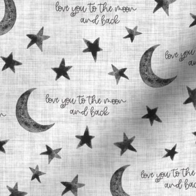 Stars and Moon with saying Love you to the Moon and back - Medium Scale - Grey Gray