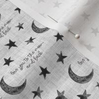 Stars and Moon with saying Love you to the Moon and back - Small Scale - Grey Gray Baby Kid Watercolor Linen Nursery