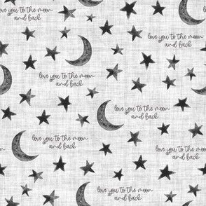 Stars and Moon with saying Love you to the Moon and back - Small Scale - Grey Gray Baby Kid Watercolor Linen Nursery