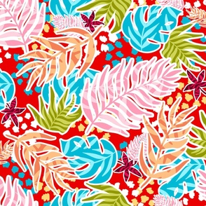 Tropical Colorful Leaves - Red Large Scale