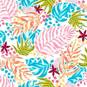 Tropical Colorful Leaves - White Large Scale
