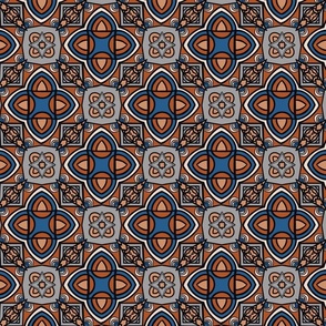 Geometric Mosaic Tiles, Med Scale - Burnt Orange, Blue, Grey