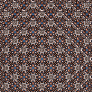 Geometric Mosaic Tiles, Small Scale - Burnt Orange, Blue, Grey