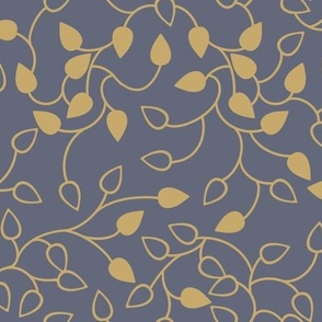 [1in] Spring Leafs Vine - Gold on Gray Folkstone Blue