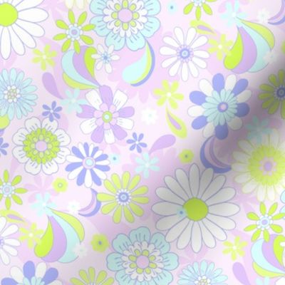 Daisy Fun Retro Pop florals Regular Scale lilac purple lilac lime green by Jac Slade