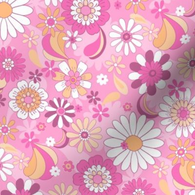 Daisy Fun Retro Pop Regular Scale florals candy pink and orange by Jac Slade