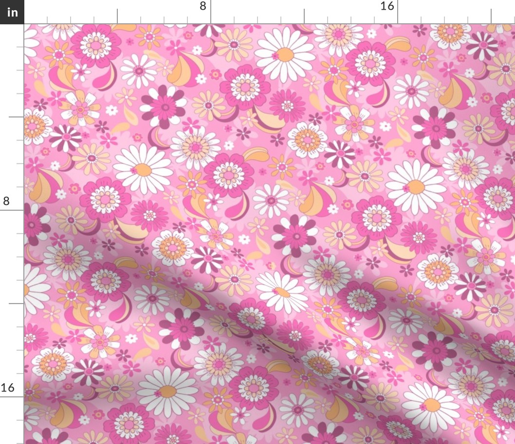 Daisy Fun Retro Pop Regular Scale florals candy pink and orange by Jac Slade
