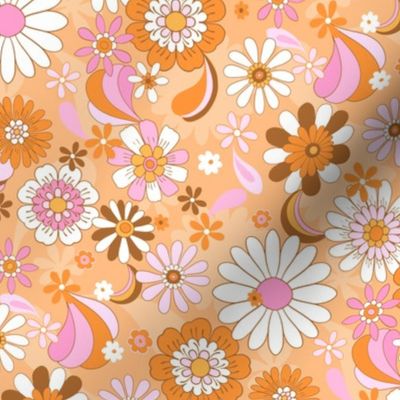 Daisy Fun Retro Pop florals Regular Scale summer  orange and candy pink by Jac Slade