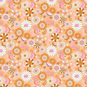 Daisy Fun Retro Pop florals Regular Scale summer  orange and candy pink by Jac Slade