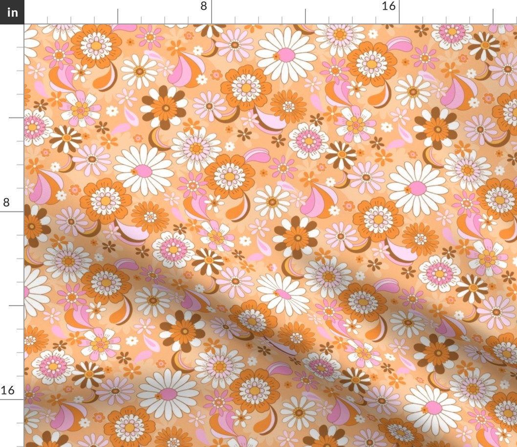 Daisy Fun Retro Pop florals Regular Scale summer  orange and candy pink by Jac Slade
