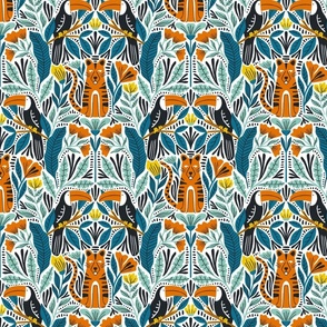 Toucans and tigers (navy) (small)