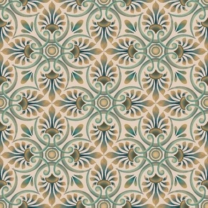 Art Nouveau Mediterranean Tiles  in Blue and Yellow with beige background 