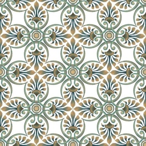 Arab Tiles  in Blue, green and Yellow on white background 