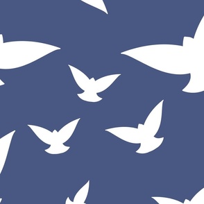 Flock of white birds in navy blue background WALLPAPER