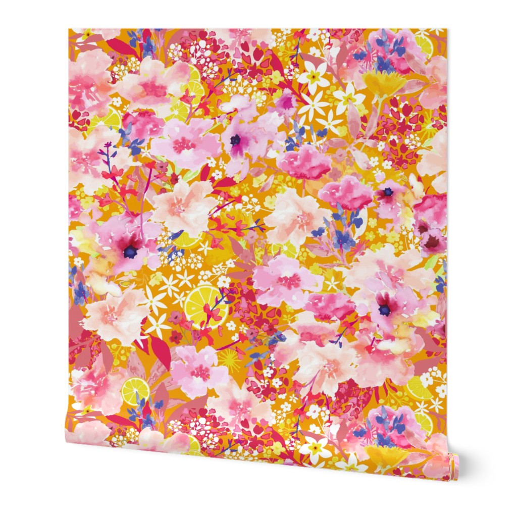 Bright  sunny watercolor floral pattern